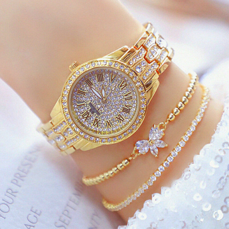 الماس المرأة ساعة حجر الراين السيدات الفضة ساعات يد ساعة اليد الفولاذ المقاوم للصدأ relogio feminino مجوهرات فاخرة