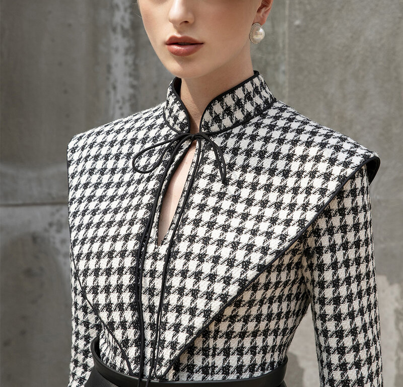 Tailor shop Retro Schlank und dünne dunkelbraun hahnentritt winter weibliche licht luxus top und rock Semi-Formale Kleider