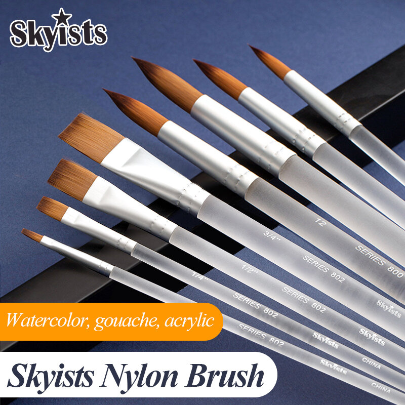 Skyists Platte Kop/Ronde Nylon Borstel Comfortabel Glad Doorschijnend School Student Briefpapier Voor Aquarel Gouache Acryl