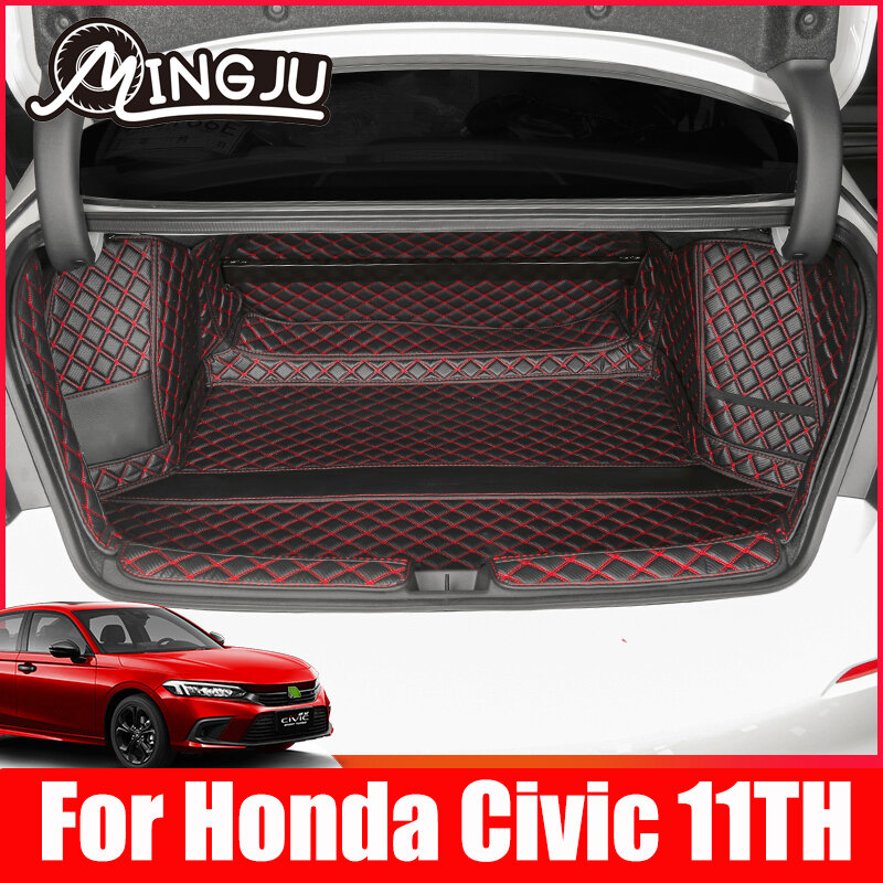 สำหรับ Honda Civic 11th 2022รถ Boot ด้านหลังด้านหลัง Trunk Cargo หนังพรมถาด Protector อุปกรณ์เสริมสำหรับติดตั้ง