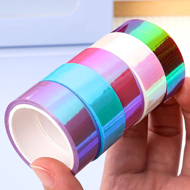 MOHAMM 15mm Wide Rainbow Holographic Colored Masking Tape Translucent Labelling Decorative Waterproof for DIY