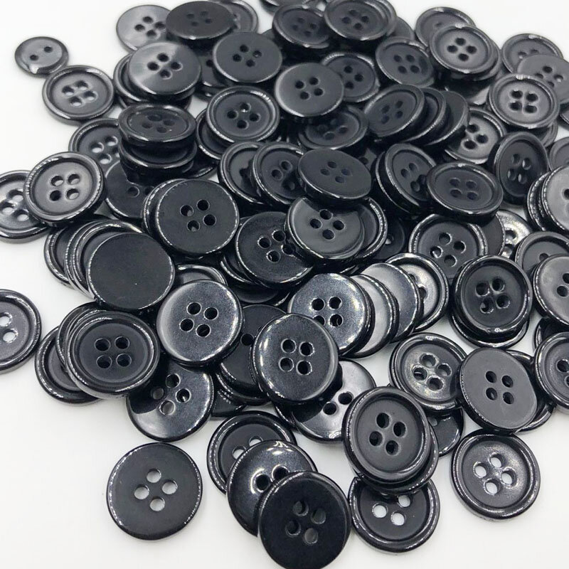 黒のプラスチックコートボタン,4穴,50個,11/15/18/20/25/30mm,pt251