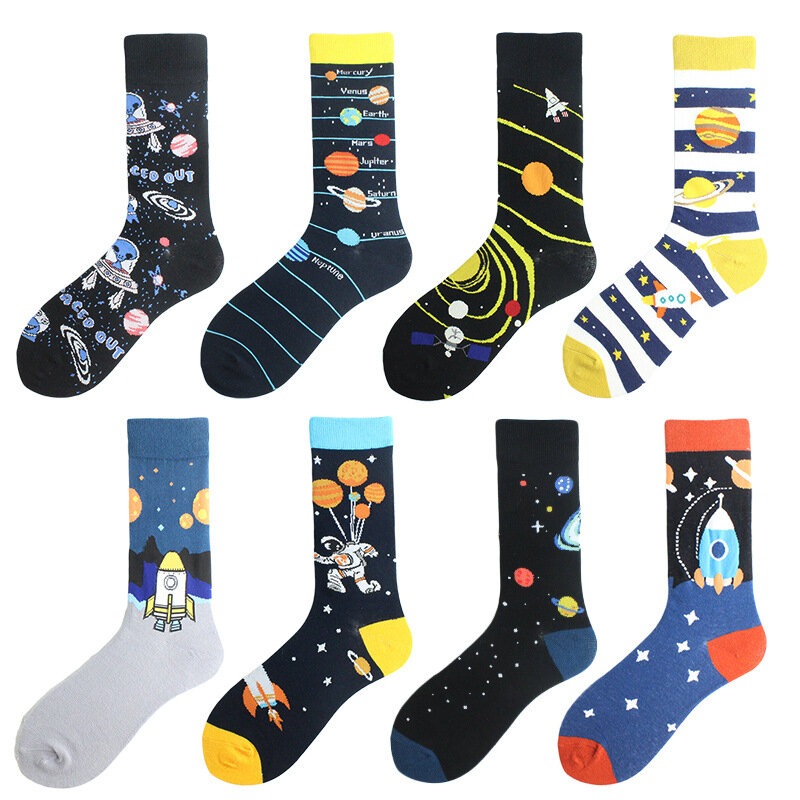 Новинка Осень-зима 2021, носки с изображением космоса, 1 творческие хлопковые носки, носки-трубы для пар, носки с изображением инопланетянина из мультфильма