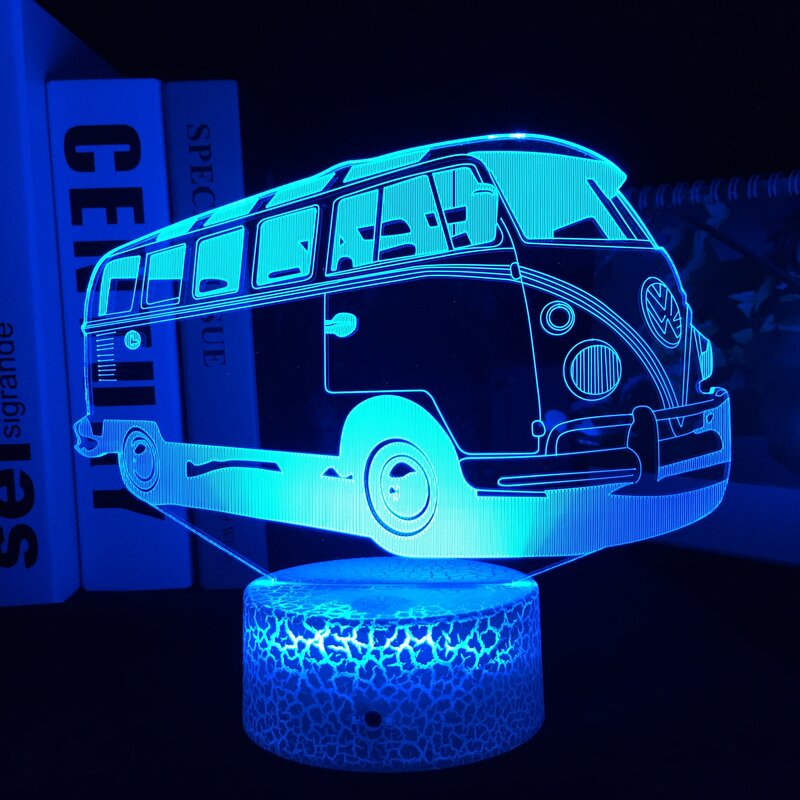 Lámpara de autobús escolar 3D, luz nocturna LED óptica para bebé, decoración de habitación de niños, luz nocturna RGB, 3D Sensor táctil, regalo para niños, lámpara de escritorio