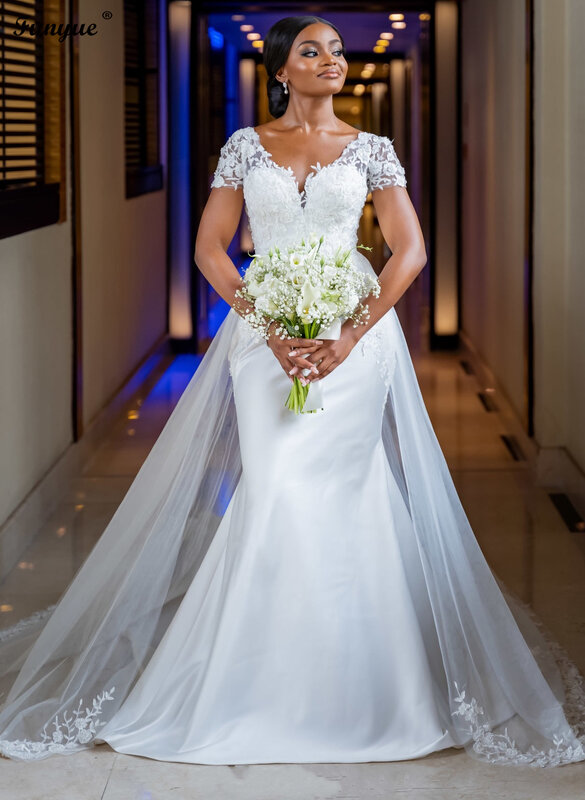 Женское свадебное платье It's yiiya, белое кружевное платье с короткими рукавами и V-образным вырезом на лето 2024