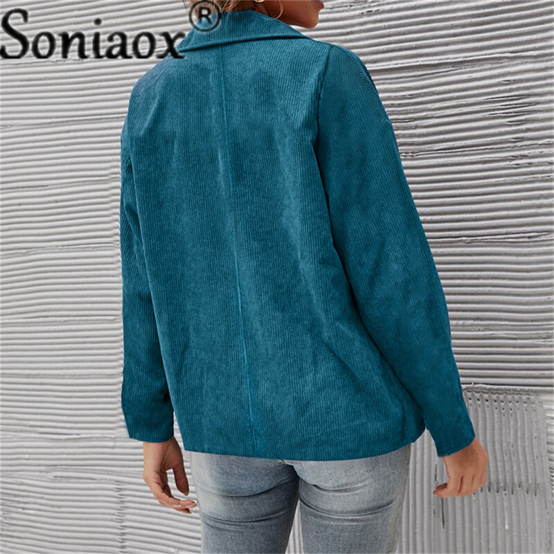 Fashion Women's Blazers Casual Solid Loose Long Sleeve Button Corduroy Coat For Women Elegant Office Ladies Winter Jacket Tops
