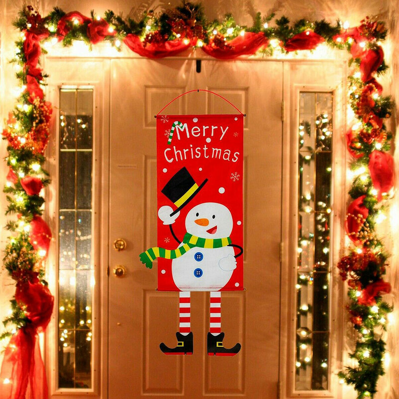 Christmas Themed Front Door Banner Hanging Decor Porch Sign Cloth Ornament Holiday Decoration