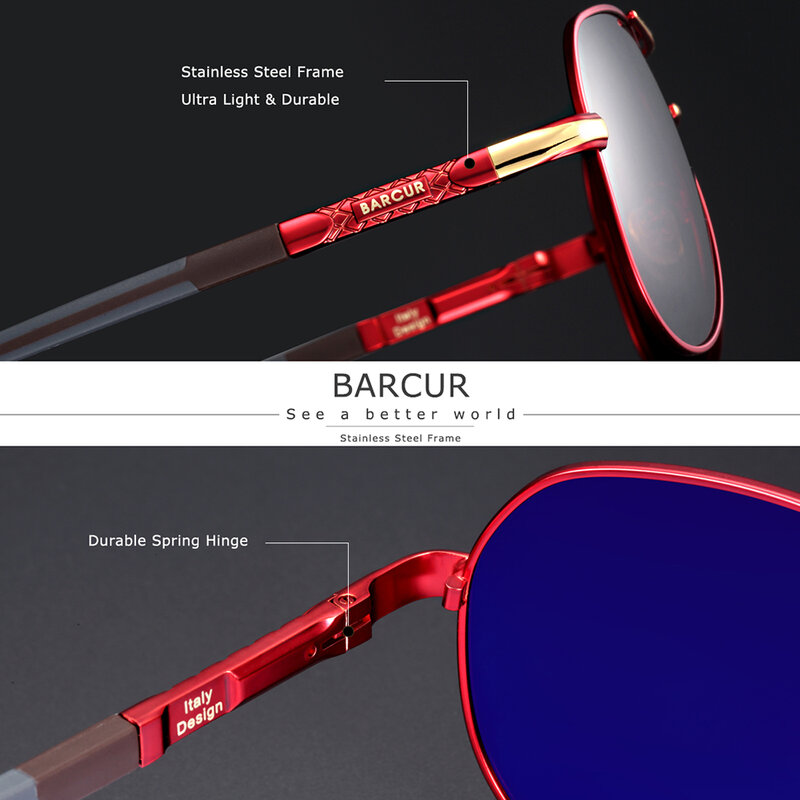 BARCUR Aluminium Vintage Pria Kacamata Pria Klasik Lensa Terpolarisasi Kacamata Matahari Wanita Shades Pria Mengemudi Aksesoris Kacamata