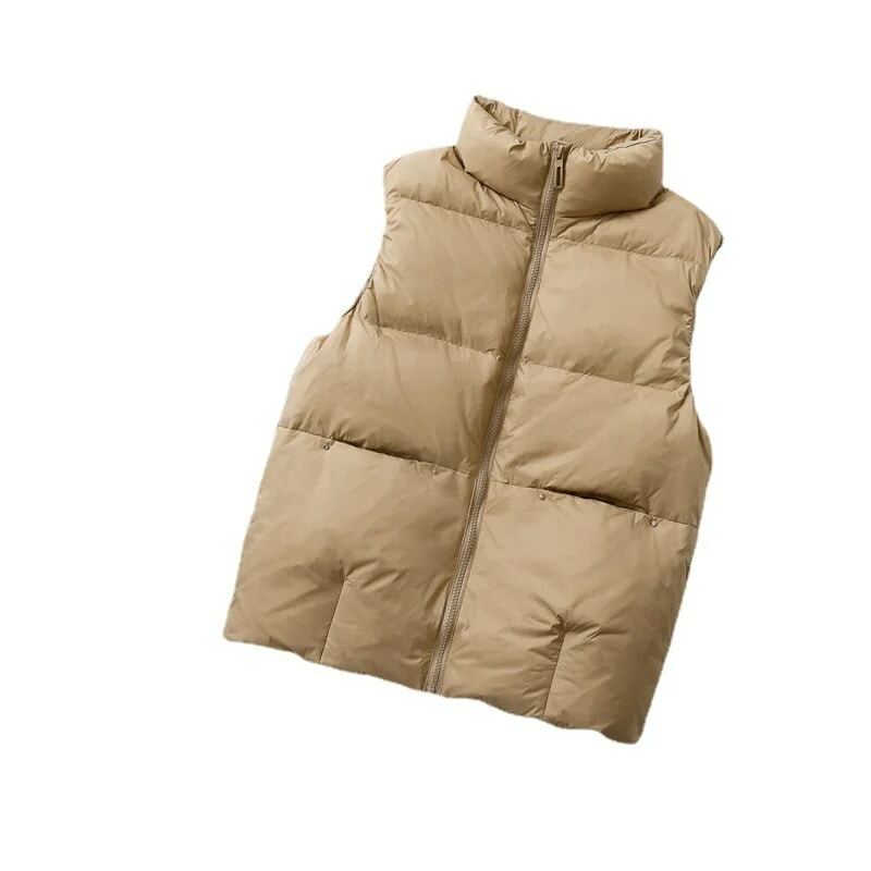 Autumn Winter Ultra Light Down Vest 2023 New Women Stand Collar Waistcoat Large Pockets Oversized Casual Loose Sleeveless Parkas