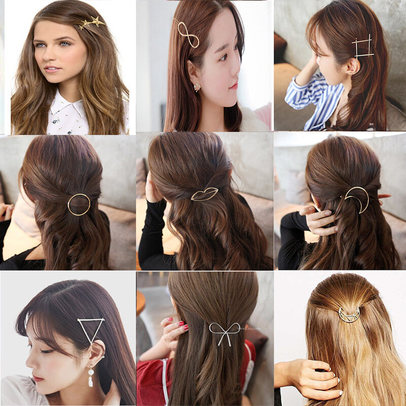 Fashion Stars  Triangle Geometric  Hair Clips For Women Accessories Gold Silver Geometric Hair Clip pins Alloy  Circle Hair grip