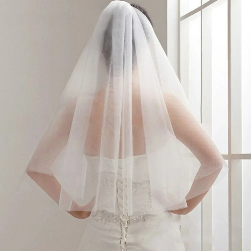 Eenvoudige Korte Tule Bruiloft Sluiers Goedkoop Wit Ivoor Bruids Sluier Voor Bruid Voor Mariage Bruiloft Accessoires
