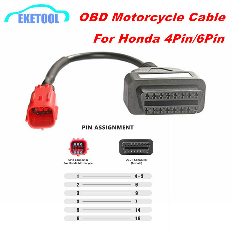 For Honda 4Pin For Honda 6Pin OBD Motorcycle Cable 16Pin Plug Cable Diagnostic Cable 4Pin 6Pin To OBD2 16Pin For Yamaha/Kawasaki