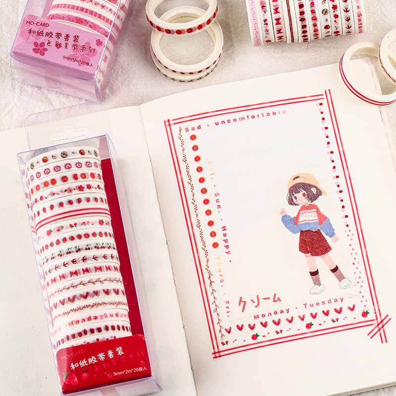 20 Buah/Pak Multi-warna Washi Pita Buku Tempel Dekoratif Pita Perekat Kertas Jepang Alat Tulis Stiker Label Stiker