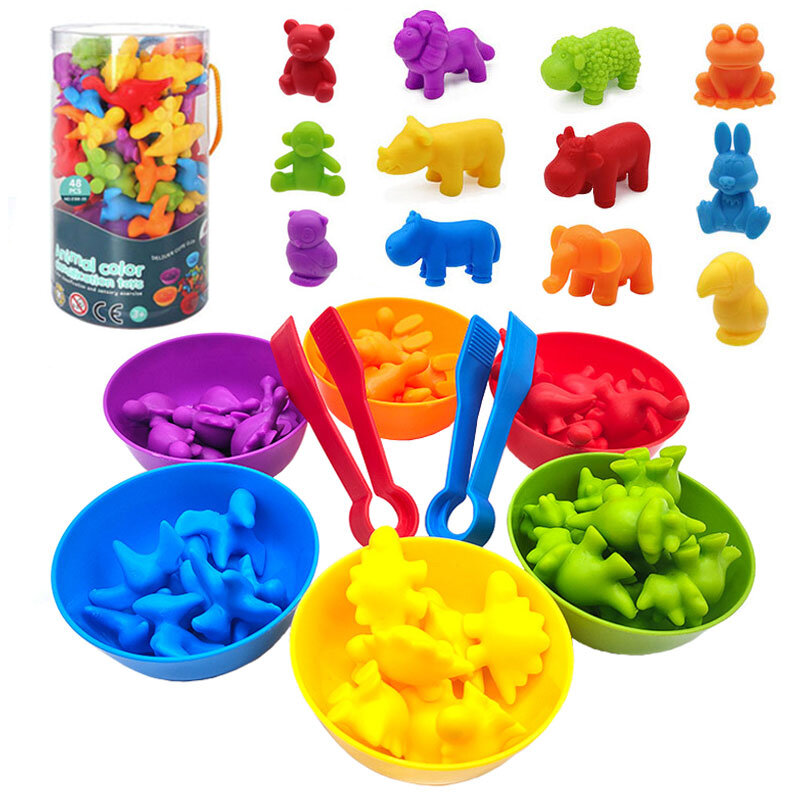 Материал Монтессори, Радужный подсчет, медведь, математические игрушки, животные, динозавр, сортировка цветов, подходящая игра, Детская развивающая сенсорная игрушка