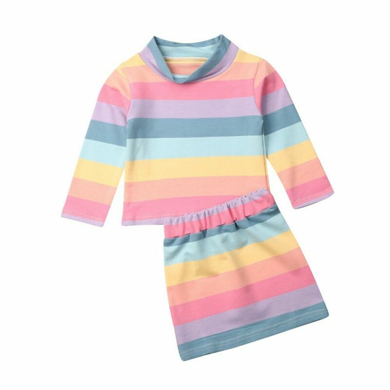 CANIS 秋 2 個幼児キッズベビーガールファッション服長袖ストライプトップス Tシャツ素敵なスカートの衣装ホット