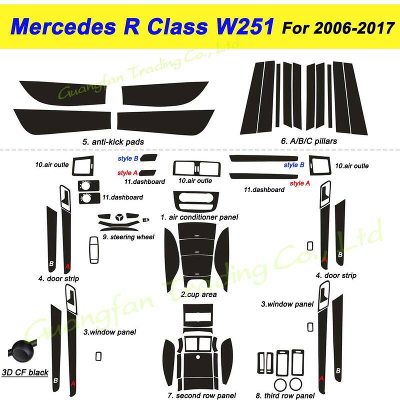 Autocollants en Fiber de carbone pour intérieur de voiture, pour Mercedes classe R W251 2006 – 2017, Console centrale, changement de couleur, moulage, autocollants