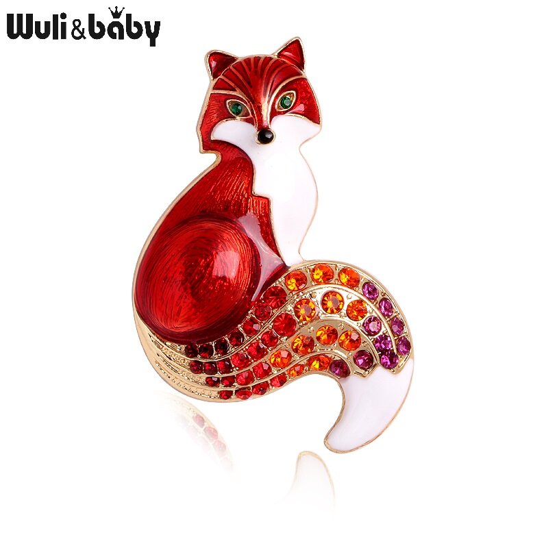 Wuli & Baby Rhinestone Enamel Fox Broches Voor Vrouwen Animal Party Causale Broche Pins Geschenken