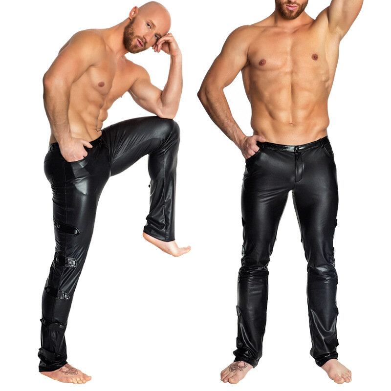 Мужская сексуальная черная одежда для сцены из ПВХ, фетиш, искусственная кожа, узкие штаны, латексные леггинсы, эротическая одежда для танце...