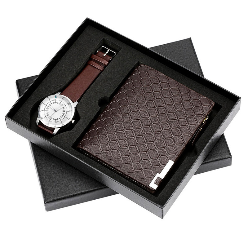Relógio de couro masculino, conjunto de relógios para homens de negócios, porta cartão de crédito, carteira, exclusivo para homens, boyfriend, pai, pai, esposa
