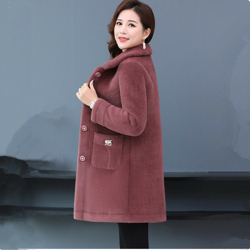 UHYTGF – veste en laine de vison pour femme d'âge moyen, manteau de fourrure chaud et décontracté, taille ample, 5XL, automne hiver, 2282