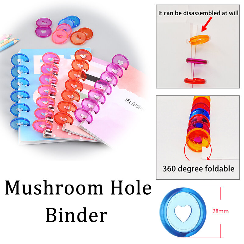 50pcs 28mm Notebook Binding Discs Colorful Transparent Loose Leaf Binder Rings Binder DIY Notebook Accessories Office Supplies
