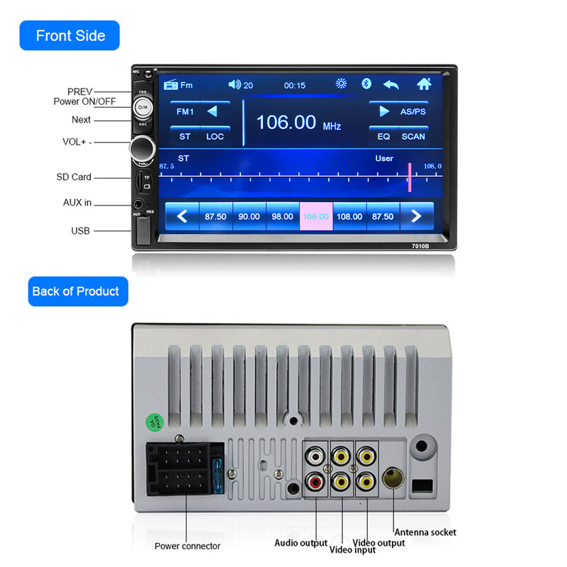 Podofo-Radio con Bluetooth para coche, reproductor Multimedia con pantalla táctil HD, Audio FM, estéreo, MP5, MP3, 2 Din, para Toyota, KIA