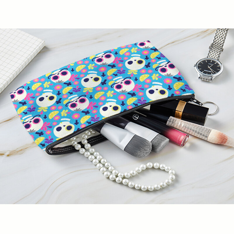 Skull Print Women Cosmetic Bag Personality Makeup Pouch Portable Travel Storage  Bag Lipstick Organizer Cases Zipper Makeup Bag