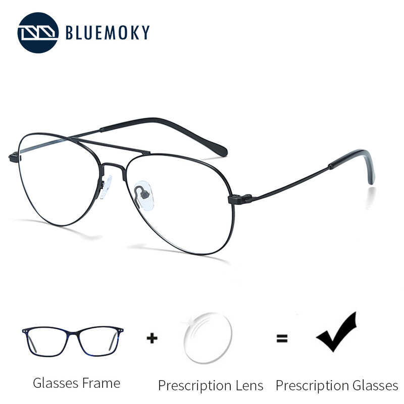 Bluemoky ultra-leve piloto progressivo prescrição óculos homem anti azul luz photochromic óculos de metal óptico