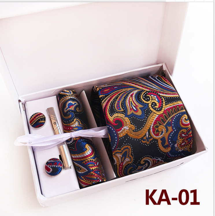 2019 new 6-Piece gift box polyester tie square scarf tie clip Business Administration men's Tie Suit high end atmosphere