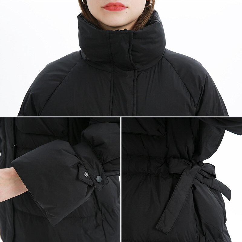 女性用スタンドカラーの秋冬ジャケット,ルーズ,カジュアル,ウエスト2021,白いダックダウンジャケット,90%