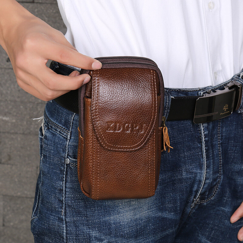 Bolsa vertical de três camadas de couro genuíno 8806 ao ar livre bolsa de telefone de bolso de couro masculino certificado de mudança de cintura do telefone móvel