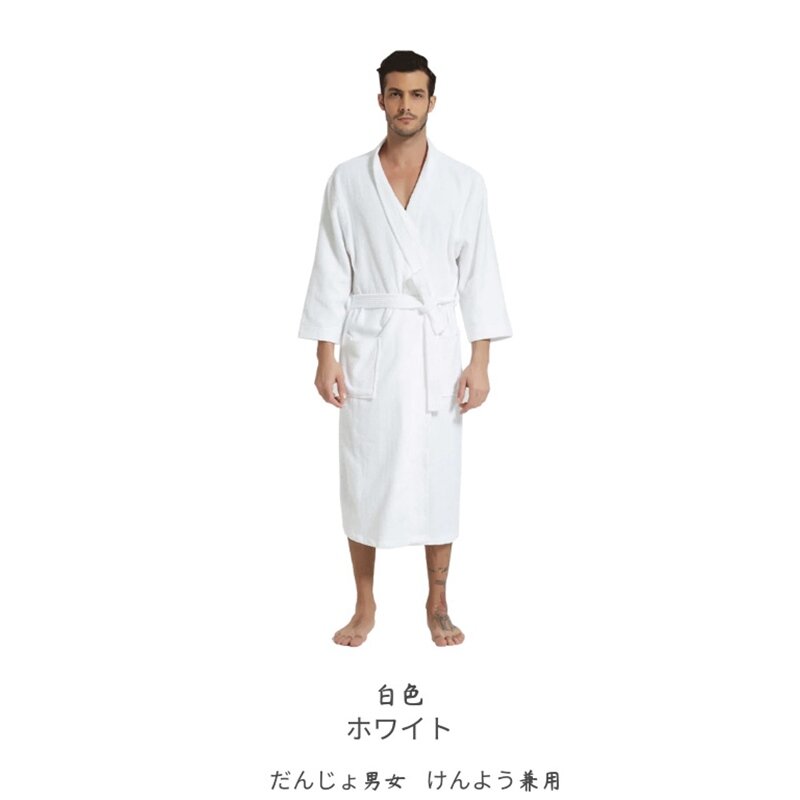 100% Cotton Bathrobe for Men Long Thick Absorbent Terry Bath Robe Kimono Men Towel Bathrobe Plus Sleepwear Women Dressing Gown