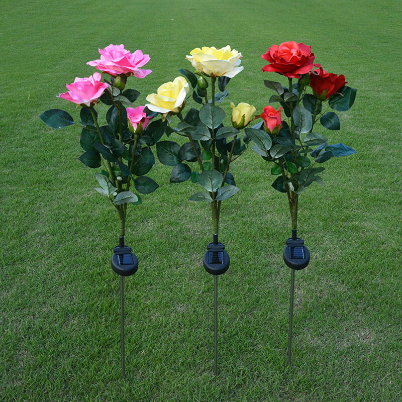 Lampe solaire à 3 LED avec roses, luminaire décoratif d'extérieur, idéal pour un jardin ou une fête
