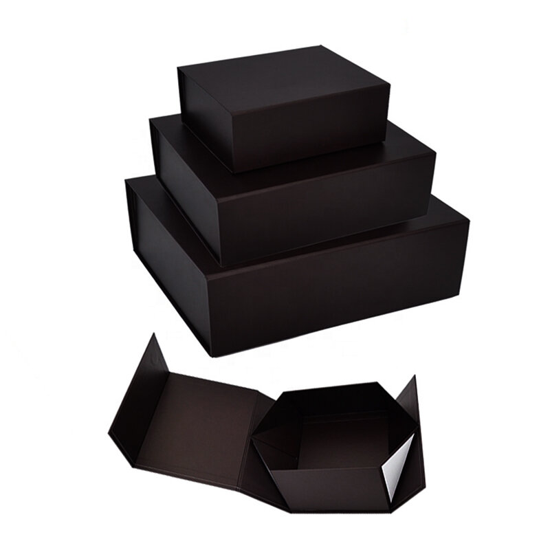 Custom Magnetic ปิด Matt เคลือบกระดาษสำหรับพับของขวัญกล่อง Glossy Black UV เคลือบโลโก้