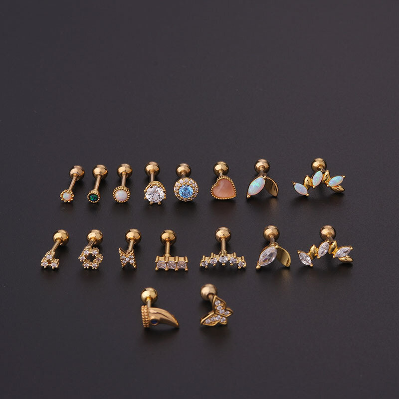 1 sztuka 16g 1.2mm Titanium stalowa kolczyk sztyft kolczyki dla kobiet moda cyrkon Opal kolczyki na chrząstkę Helix Piercing biżuteria