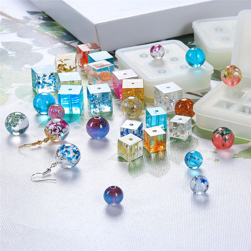 SNASAN silikonowe formy na koraliki do biżuterii 9mm12mm 16mm piłka w kształcie kostki 6 komora żywicy epoksydowej silikonowe formy Handmade DIY materiał