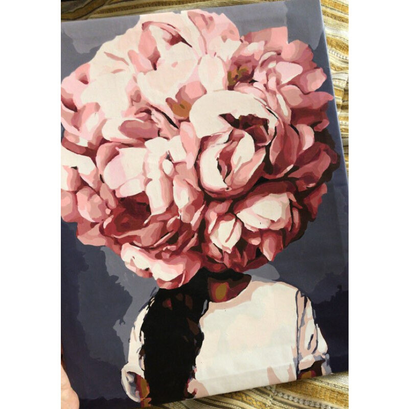 GATYZTORY 60X75cm น้ำมันภาพวาดดอกไม้และผู้หญิง DIY Paint By Numbers บนผ้าใบประดับบ้าน Frameless จิตรกรรมดิจิตอล