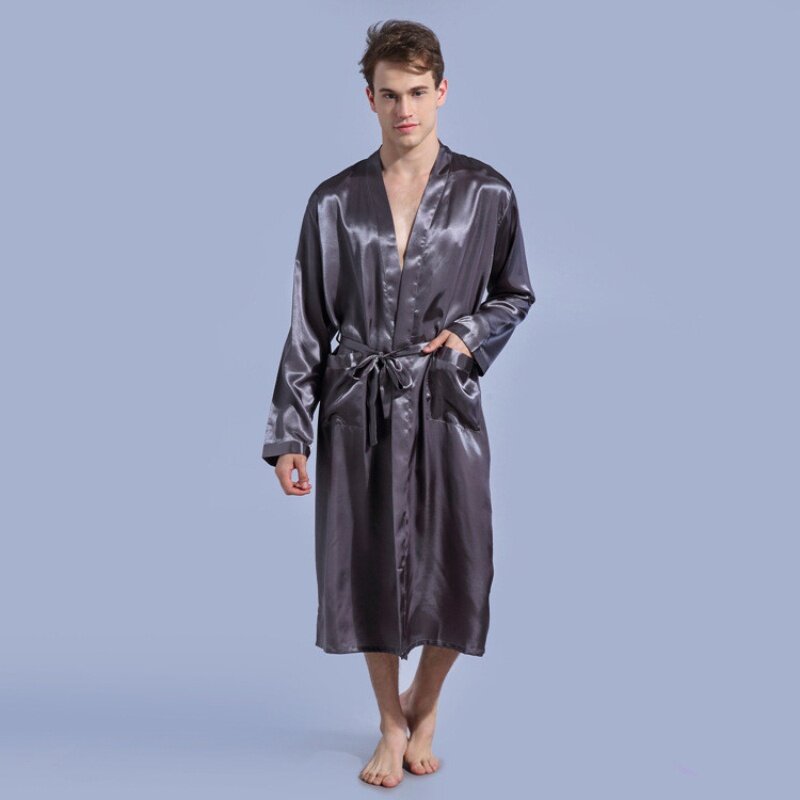 Мужской Атласный халат-кимоно с V-образным вырезом, длинный халат, пижама, ночная рубашка, одежда для сна, Рождественский халат для свадебной вечеринки, T40