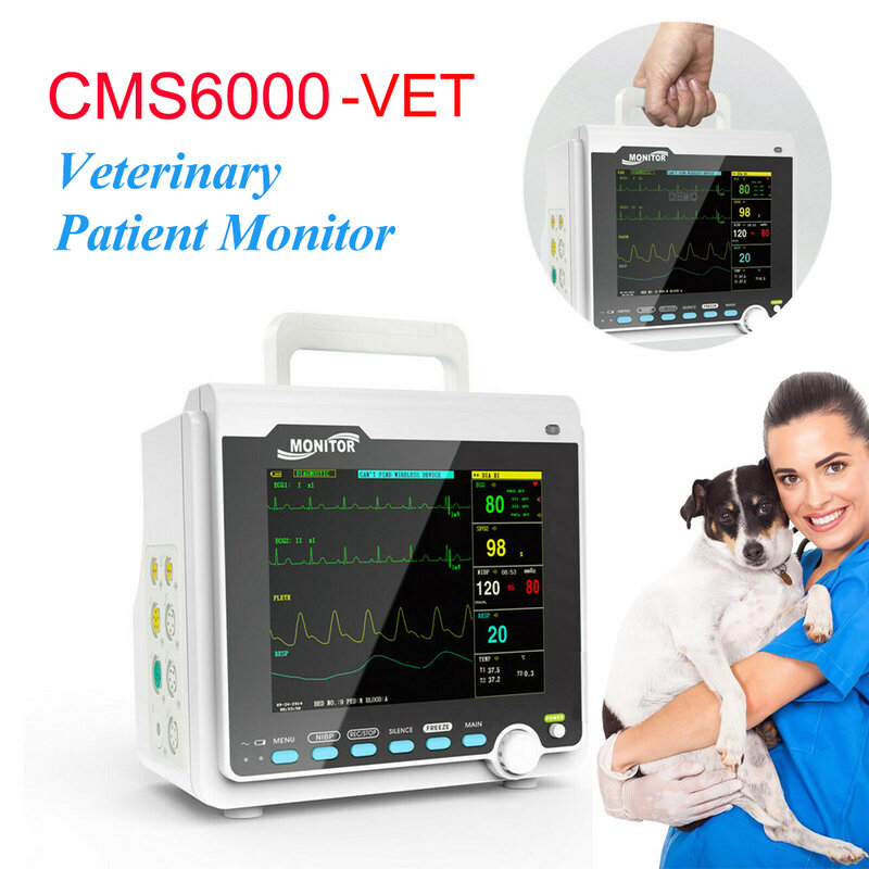 Monitor de paciente veterinário portátil, Parâmetros Mulit, ECG NIBP SPO2 Resp, PR TEMP, Animais usam máquina de sinais vitais, CMS6000