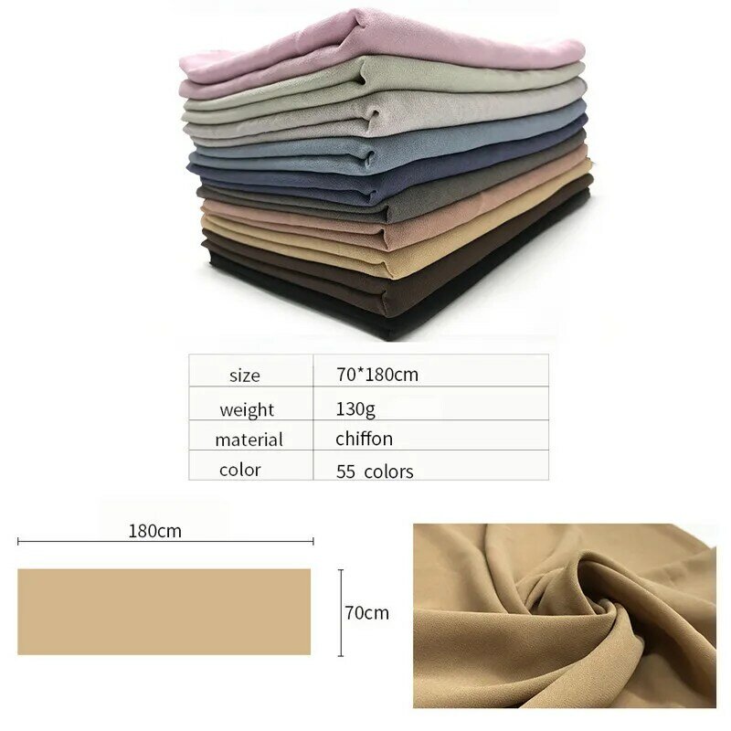 Foulard en mousseline de soie pour femme, écharpe à bulles, hijab, imprimé, châles de couleur unie, bandeau, 66 couleurs