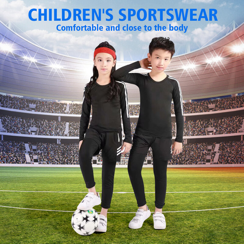 Детский спортивный костюм, 1 комплект спортивной одежды для бега, тренировочный костюм, компрессионное термобелье, Футбольная Одежда