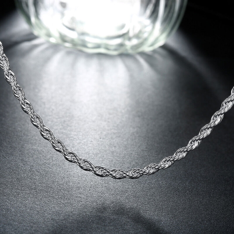 925 Sterling Silver 2MM/3MM/4MM Twist Rope Chain Necklace For Men Women Fashion Jewelry