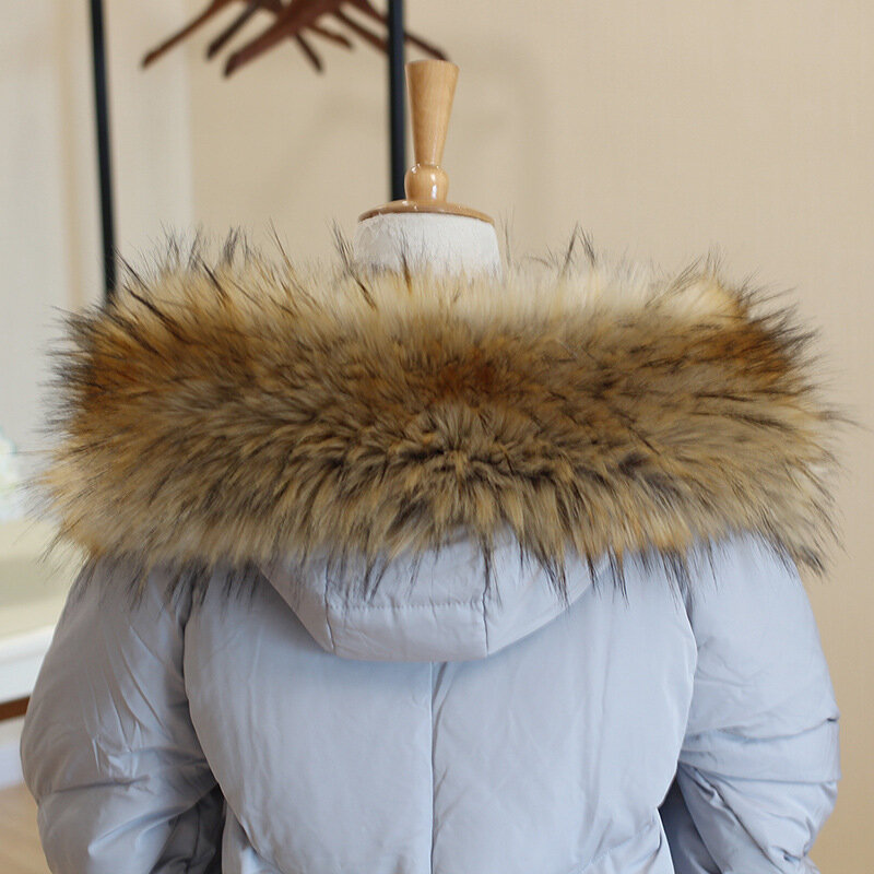 Sudadera con capucha de piel sintética para mujer, cuello de capucha hecho a medida, chal, abrigo de plumón, decoración de piel, bufanda cálida