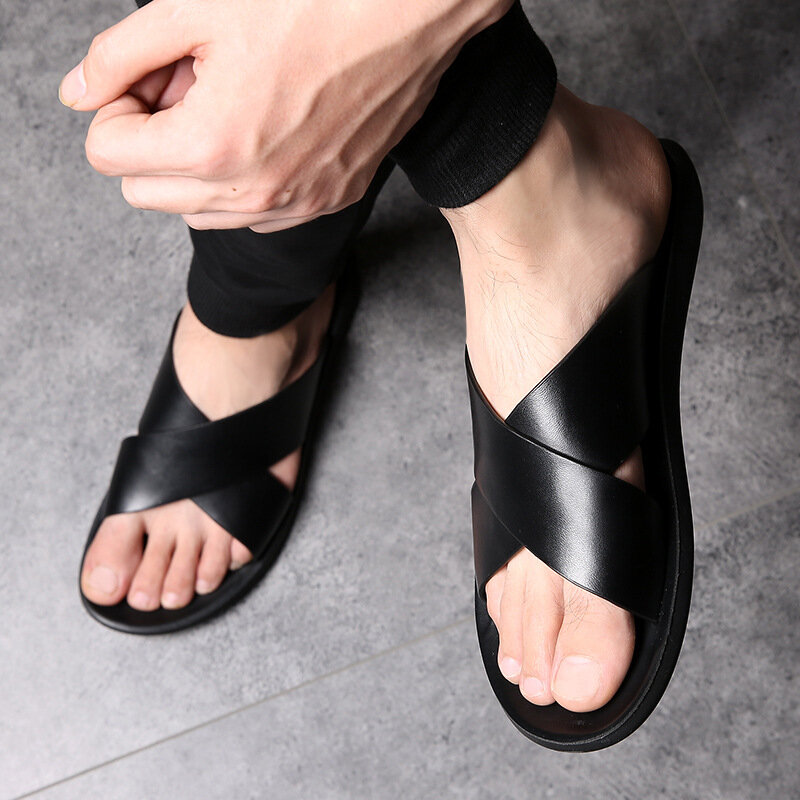 WOTTE Neue Mode Sommer Männer Schuhe Vintage Italienische Wohnungen Casual Non-slip Strand Sandalen Leder Flip Flop Hausschuhe Flache sandalen