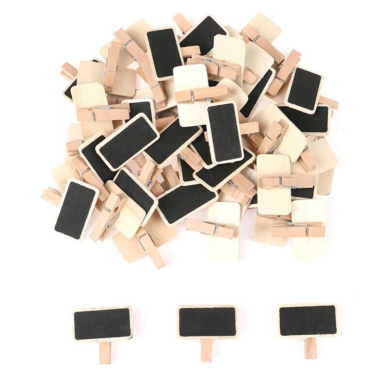 Panneau à clip rectangulaire en bois, Mini tableau noir, pour messages, carte, étiquette mémo, 50 pièces