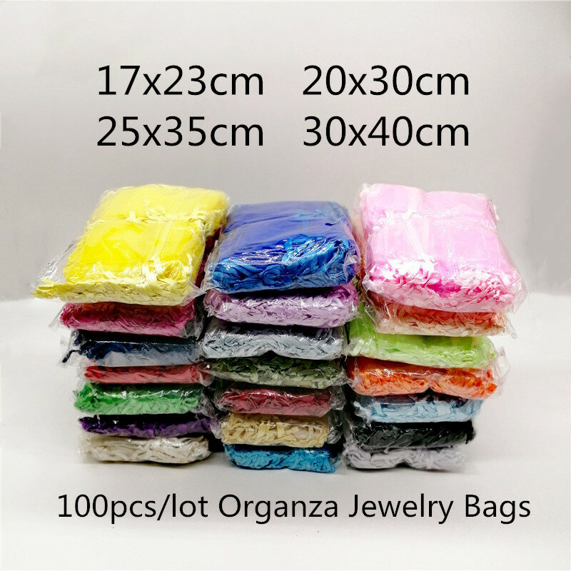 100 pçs organza cordão saco de jóias 17x23cm festa de casamento sacos de presente de natal para embalagem de jóias para bolsa de jóias