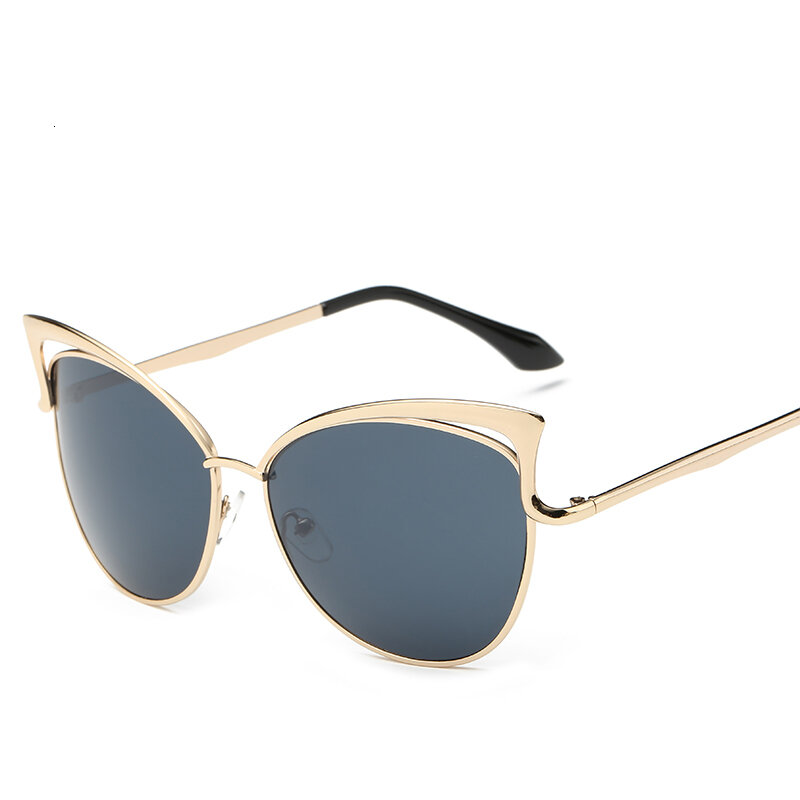 Солнцезащитные очки LONSY женские, кошачий глаз, металлическая оправа, зеркальные, розовое золото, UV400, ретро