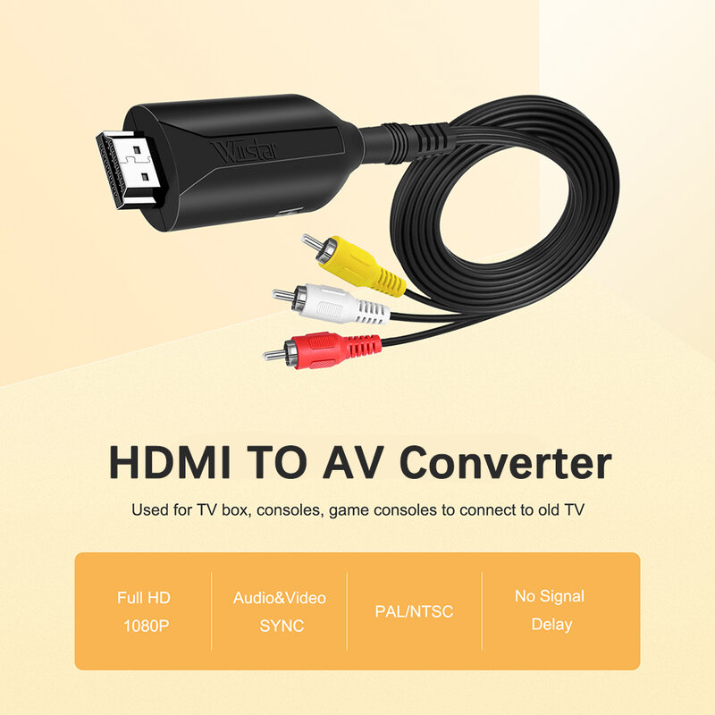 Bộ Chuyển Đổi Video HDMI To RCA AV Adapter Video HD HDMI To RCA AV CVBS L/R Video 1080P HDMI2AV Hỗ Trợ NTSC PAL Mới Đến 70CM/1M