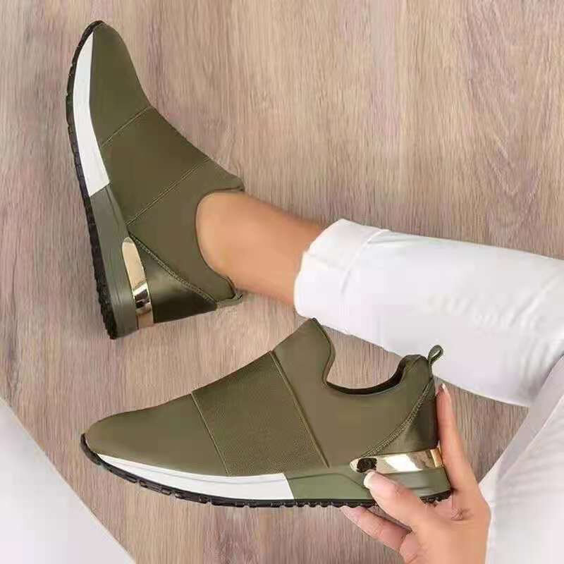 Zapatillas de deporte vulcanizadas con plataforma para mujer, zapatos deportivos informales sin cordones de Color liso, talla grande 43, Otoño, 2021
