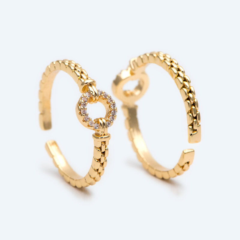 Anillo redondo de circonia cúbica para mujer, anillo redondo de circonita abierta de 4 piezas, anillo apilable delicado para mujer (# GB-2243)